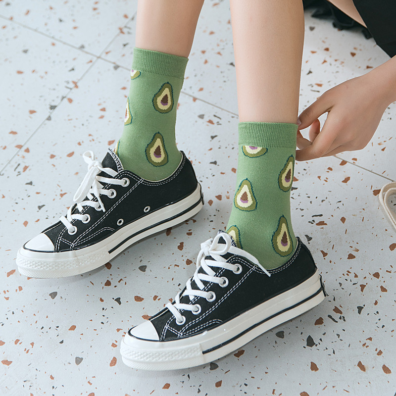 Autumn Breathable Cotton Avocado Fruit Peaches Fresh Socks Adult Socks Jacquard Socks